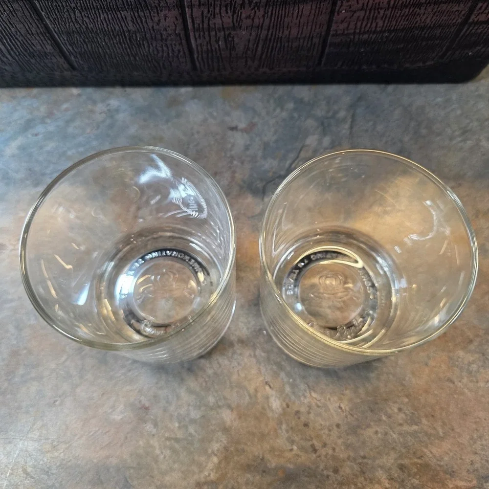 Set of 2 Crown Royal Glasses 75th Anniversary Embossed Base Rocks ITALY NO Chips